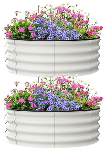 CuteHairy Raised Garden Bed - White -90x90x30cm Metal Raised Beds- Rounded - Bottomless Galvanised Steel Planter Box for Growing Outdoor Plants, Vegetables, Flowers and Herbs, 2 pcs
