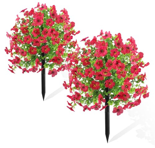CYIOU 2 PCS Fasci Fiori Artificiali Finti da Esterno 55 CM Fiori Finti | Realistici per Cimitero Magenta Piante Finte da Esterno con Picchetto Terra per Portico Giardino Matrimoni