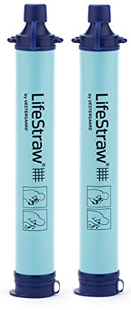 LifeStraw Personal Water Filter for Hiking, Camping, Travel, and Emergency Preparedness, 2 Pack, Blue