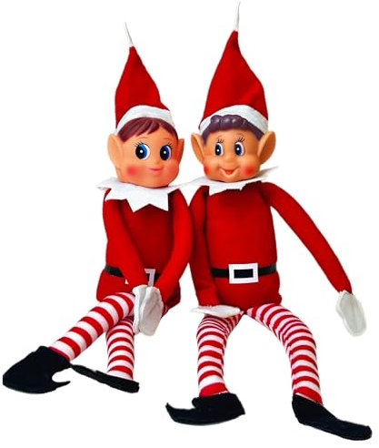 GLOW Wholesale Elfie (Junge) und Elvie (Mädchen) Set lustige und verspielte Elfen verhalten Sich schlecht Figur mit weichem Körper und Vinyl-Gesicht, 2er Set, rot