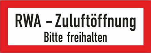 Aufkleber Brandschutzzeichen „RWA - Zuluftöffnung Bitte freihalten“ Folie nach DIN 4066 | 29,7x10,5 cm Made in Germany