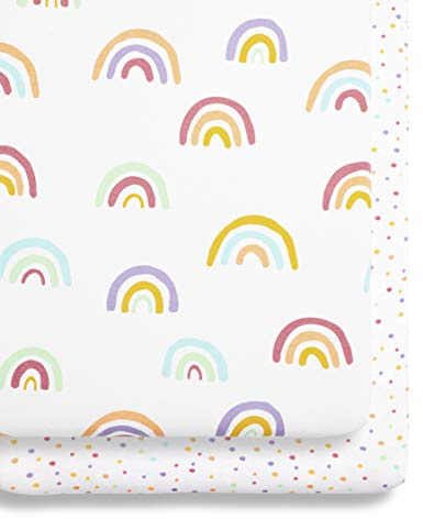 Snuz spannbettlaken 2er-Pack - Jersey-Baumwolle für SnuzPod Babybett Beistellbetten, 40x75,5 cm - 44x80 cm, Leicht und Atmungsaktiv, Maschinenwaschbar, Baby Erstausstattung Neugeborene, Regenbogen