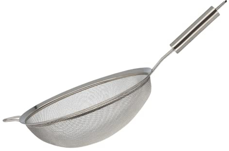 Meisterkoch Küchensieb 25 cm aus Edelstahl in silberfarben, feinmaschig | spülmaschinengeeignet, praktische Aufhänge-Öse, Gegengriff zum Einhängen, Seiher/Abtropfsieb, für Zuhause