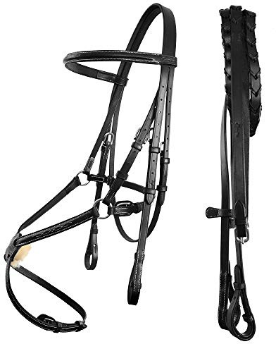 Exion Figure 8 Horse Bridle with Leather Laced Reins | English Jumping Bridle with Figure 8 Noseband | Black, Brown Equestrian Bridle for Horses, Cob, Pony & Oversize
