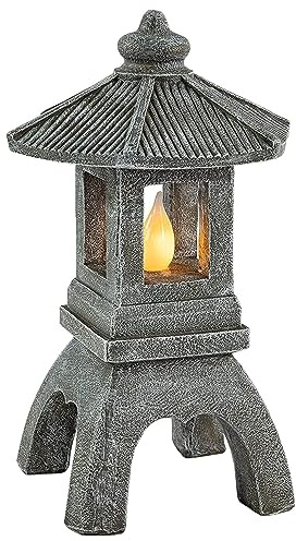 VP Home Pagoda Garden Statue, Solar Powered Statue Japanese Garden Decor, Outdoor Zen Garden Lantern, Flickering LED Garden Light (Tranquil Pagoda)
