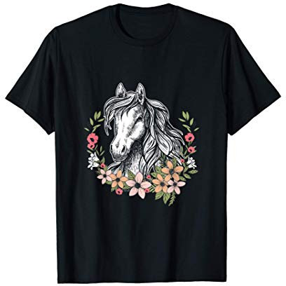 Pferd mit Blumen Mädchen - schönes Pferde T-Shirt