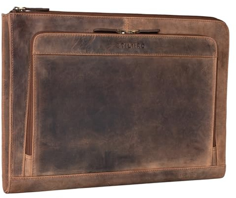 STILORD Murray Laptophülle für MacBook 16 Zoll MacBooktasche Leder 15.6 Zoll Notebooktasche Sleeve Laptoptasche ideal als Aktentasche Dokumentenmappe Farbe:Calais - braun