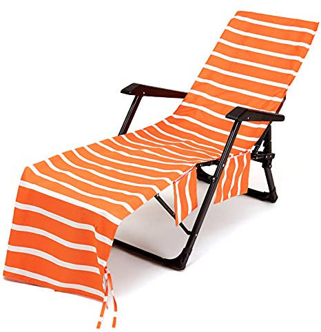 SHAIYOU Serviette De Plage,Portable Housse De Chaise Longue avec Poches Latérales,Microfibre Housse De Protection pour Chaise De Plage De Jardin pour Les Vacances,215 * 75CM (Orange)
