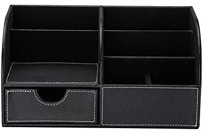 NSXIN Schreibtisch Organizer Büro Stifthalter Tisch Organizer PU Leder Stiftebox Fernbedienungshalter mit 7 Fächer Multifunktions Aufbewahrungsbox für Zuhause, Büro und Schule (Schwarz)