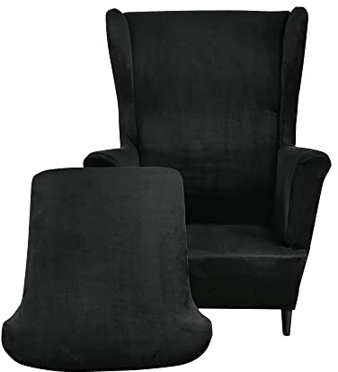 Highdi 2Teilig Ohrensessel Überzug aus Samt,Sessel-Überwürfe Ohrensessel Schonbezüge Bezug Sesselhusse Elastisch Stretch Tiger Stuhlbezug mit Armlehne Hohe Rückenlehne Universal (Schwarz)