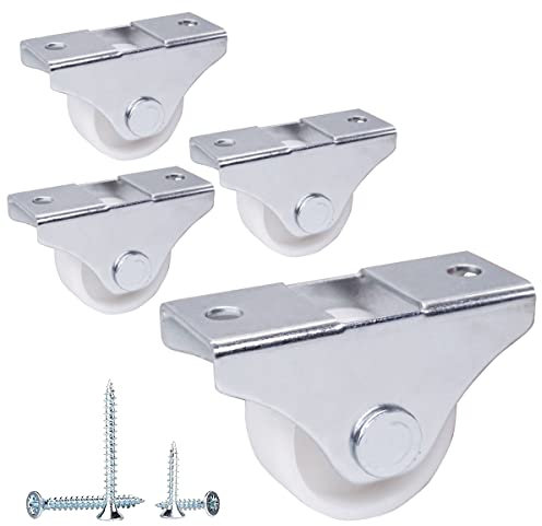 SKIR'CO Paquete de 4 ruedas pequeñas de 25 mm para muebles, ruedas de plástico blanco, no giratorias, ruedas fijas, dirección unidireccional, tornillos incluidos (4)