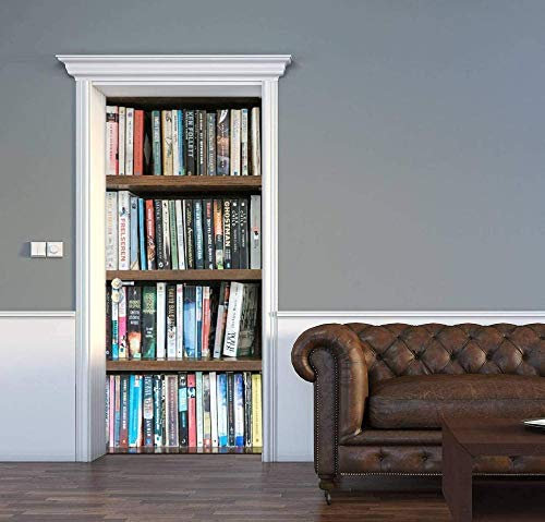 3D Bücherregal Bücher Wissenssammlung Türaufkleber Türtapete Selbstklebend Wandbilder 95X215Cm Pvc Wasserdicht Abnehmbar Türfolie Türposter Fototapete Wohnzimmer Schlafzimmer Haus Dekoration W