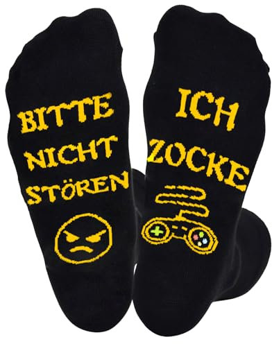 Brightdeal Gaming Socken mit Spruch Ich Zocke Bitte Nicht Stören, Zocker Socken für Männer Frauen, Lustige Geschenk Geburtstag Erntedankfest Vatertag Weihnachten für Mama Papa Oma Opa 38-45