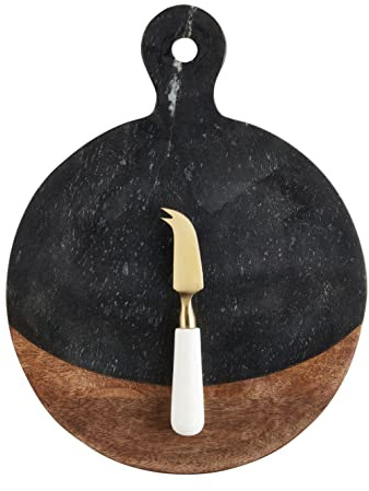 Mud Pie Juego de tablas de mármol y madera, tablero de 13 3/4 pulgadas x 10 1/2 pulgadas de diámetro, utensilios de aproximadamente 5 1/2 pulgadas