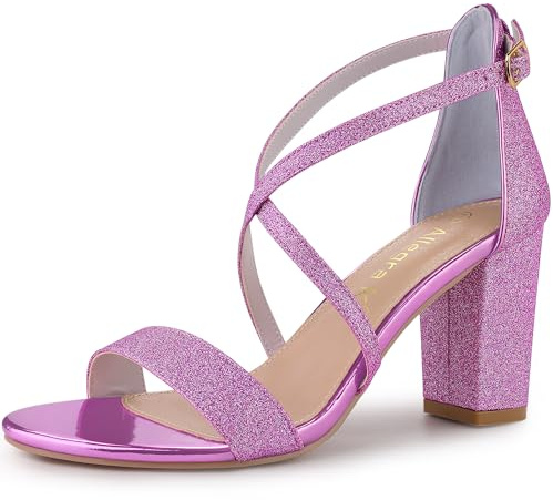 Allegra K Women's Glitter Crisscross Strap Block Heels Sandals Purple 6 UK/Label Size 8 US