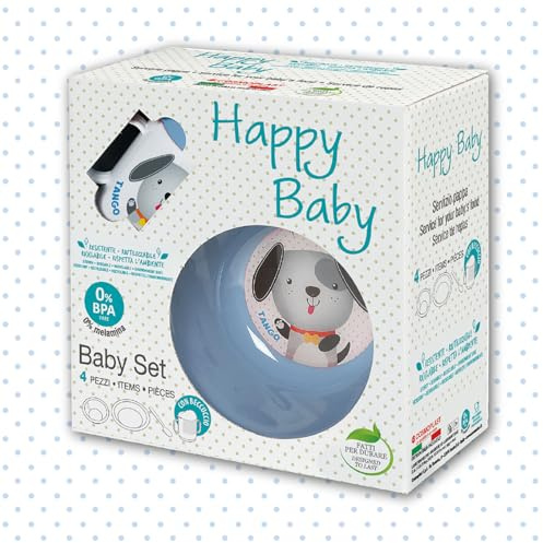 Cosmoplast Set Pappa 4 Pezzi - Cagnolino Tango - colore azzurro. 0% BPA. 100% Made in Italy