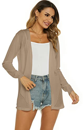 Ietaoo Cardigan Lungo Donna Elegante Manica Lunga Giacca Cardigan Casual Maglia Cappotto Leggero Aperto Davanti Cardigan per Estivo Primavera