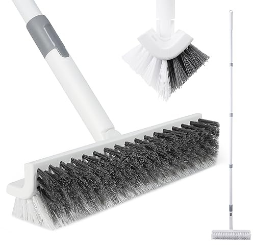 BOOMJOY Grout Brush with Long Handle, 57 Grout Cleaner for Tile Floors, Double-Sided with V-Shape Stiff Bristles for Bathroom, Patio, Kitchen, Wall, Corners and Deck