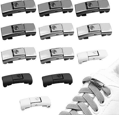 Hengxinchen 12PCS Attacher Fermeture Lacets Elastiques,Universels Réglables Élastiques Lacets,Sans Cravatelacets à Boucle en Métal,pour Baskets Bottes en Toile,Chaussures Décontractées(4 Couleurs)
