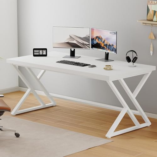 LVB Computertisch Langer Schreibtische PC-Tisch Industrie Design Studiertisch für Studium Bürotisch Holztisch Schlafzimmer152 x 60 x 75.5cm Weiß