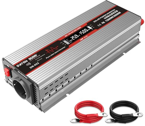 DATOUBOSS Convertisseur 24v 220v Pur Sinus 1500W/3000W Onduleur Onde Sinusoïdale Pure Transformateur avec écran LCD- et Ports USB & AC Prises pour Voiture, Camping, Voyage