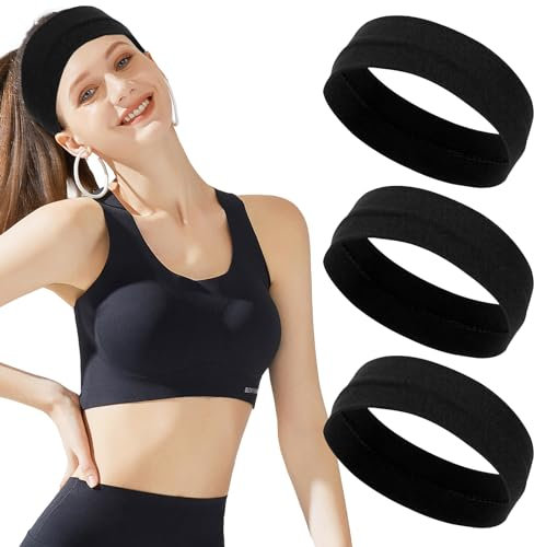 3 Stück Haarband Damen Schwarzes Haarband Lauf Stirnband Damen Rutschfestes Elastisches Breites Stirnband Weiches Stoff-Stirnband Elastisches Fitness-Sport-Stirnband Elastisches Breites Haarband