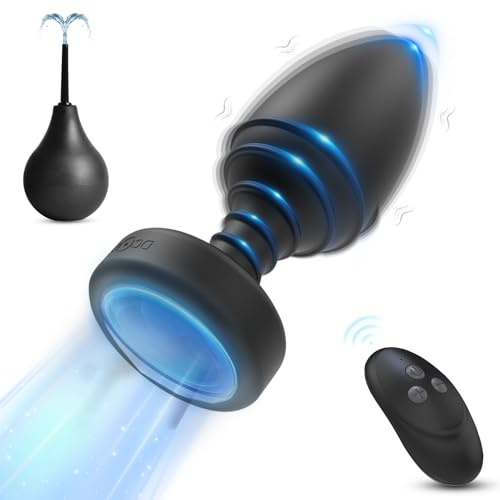 BDSMYEE Silicona Plug Anales con Vibración, 10 Modos Vibradorador, Plug Anal con Enema para Mujer Hombre, Tapón anal con luz LED, Butt Plug Consolador Juguetes Eróticos para Pareja Sexuales