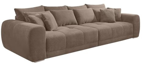 Big Sofa XXL B306/T134/H86 cm, bequeme Lounge Couch mit hochwertiger Federkernpolsterung, viele Kissen, Liegefläche 120 cm x 240 cm, modischer Cord-Bezug in Braun Taupe / 15174