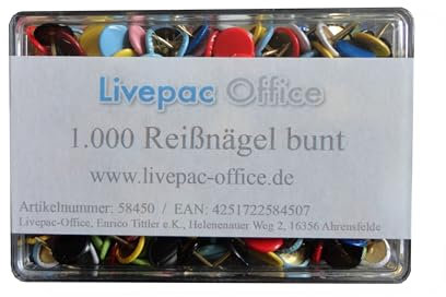 1000 Reissnägel / Reißbrettstifte / Reißzwecken / Heftzwecken / bunt