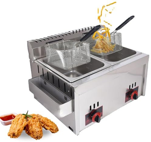 ylpddmm Friteuse a gaz, Friteuse Commerciale en Acier Inoxydable, Friteuse avec 2Paniers à Friture avec Poignée en Caoutchouc pour Frire des Aliments Cuisiner