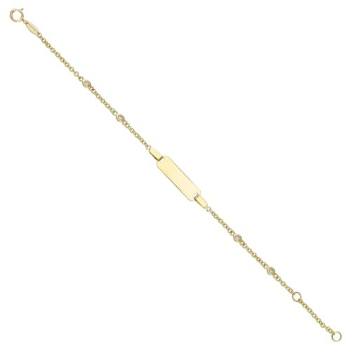 JC Schmuck 585 Gold Baby ID-Armband Kinder Goldarmband Zirkonia Steine | 14-16 cm I Anker Armband mit Gravur Taufarmband Namensarmband I Babyarmband mit Namen I Kinderschmuck made in Germany I 8669