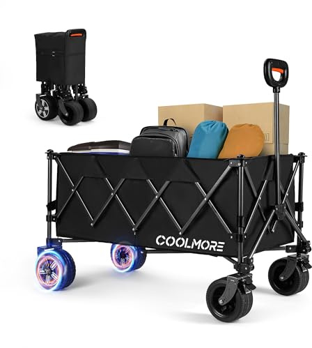 CoolMore Elektrischer zusammenklappbarer Mehrzweckwagen, 150 kg Kapazität, tragbar für Holzkamm, Strand, Garten, Outdoor, Sport, Lounge, strapazierfähig