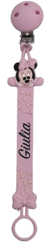 Silikonband, personalisierbar mit Namen, Micky Maus, Babyjart, waschbar, sicher für das Kind, kompatibel mit Schnuller MAM und Chicco, italienisches Unternehmen, hergestellt in Italien