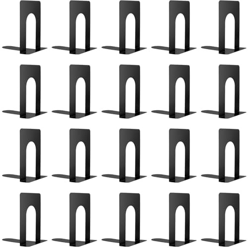 HONYUET 20 PCS 10 Pairs Black Bookends for Shelves, Small Metal Book Ends, Bookshelf Holder Stand for Home Office Library Decoration, 15 x 13 x 17cm