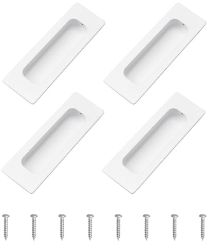 MOROBOR Lot de 4 poignées d'armoire encastrées, boutons rectangulaires en acier inoxydable blanc chaud avec vis, installation apparente, poignée de traction intégrée pour armoire, tiroir, porte