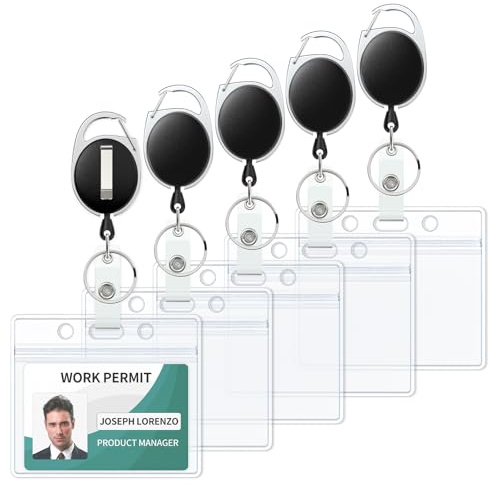 Uniclife Ausweishalter Horizontale klare Kunststoffhülle mit Einziehbarer Ausweisrolle Karabinerhaken Weicher Wasserdichter Kartenschutz für IDs Kreditkarten Proximity-Karten Führerscheine, 5er-Pack