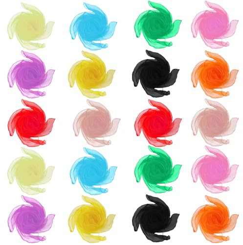 Liuer 20PCS Foulard Jonglage,Foulards de Danse Multi Couleur carré Soie Organza Doux Écharpes Magique pour Jardin d'enfants Danse du Ventre activités fête Accessoires Décoration (B)