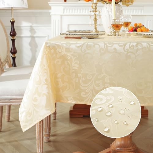 meioro Tischdecke Abwaschbar, Rechteckig Damast Tischdecken Wasserdicht Polyester Stoff Tischtuch, Große Küche abwischbar Tischwäsche mit Floral Mustern für Esszimmer Hochzeiten (Gelb,100x140cm)