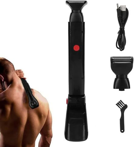 Rasoir Dos Homme, Tondeuse Électrique Pour Le Corps Avec 2 Têtes Flexibles Absorbantes, Épilateur Pour Le Dos Pour Hommes Angle Réglable À 180 Degrés, Longueur Extensible