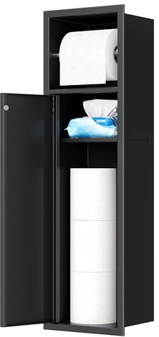 Neohomee Unterputz-Schrankmodul für die Klobürstengarnitur Edelstahl Badezimmerschrank mit Toilettenpapierhalter mit Ablage Schwarz Toilettenschrank, 63 x 15 x 15 cm