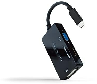 Brightium Convertisseur USB-C vers HDMI/DVI/VGA, 20 cm, Noir