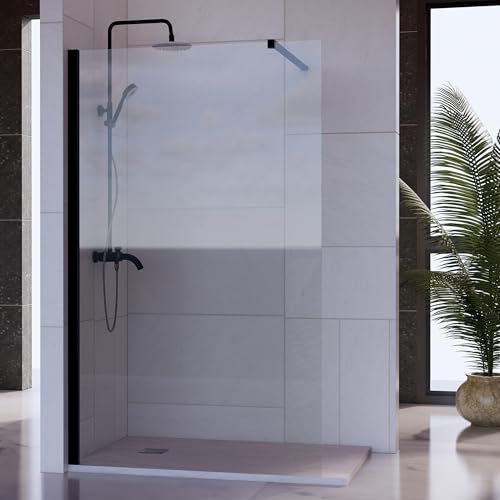 Mampara Ducha Fija 100 x 200 cm – Aluminio Negro Mate- Cristal de Seguridad Transparente 8 mm con Doble Tratamiento Antical – Ajustable de 98 a 100 cm - Eclíptica Home