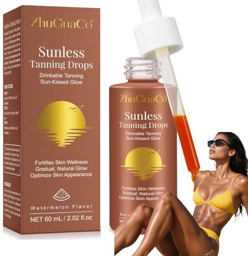 Gocce abbronzanti da bere (2025) - gocce autoabbronzanti per abbronzatura senza sole: migliorare la carnagione naturale, boost di melanina senza danni al sole, per tutti i tipi di pelle, 60 ml