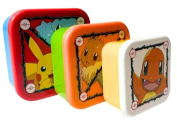My sweety pop Pokémon mellanmålslåda, 11,5 cm, set om 3 – stapelbara matlådor – barn – förskola, semester – röd/blå/grön
