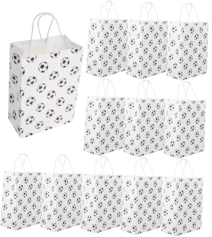 DEARMAMY 12 Piezas Bolsa de Papel Kraft Diseño de Fútbol Bolsas de Obsequio para Fiestas Deportivas Unidades para Cumpleaños