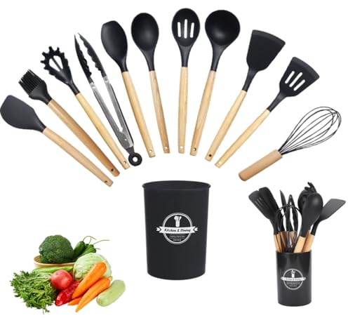 Food-Grade Silicone Kitchenware Set,12 Piece Kitchenware Set, Heat-Resistant, Easy-to-Clean, Non-Stick Coated Silicone Scraper Kitchenware