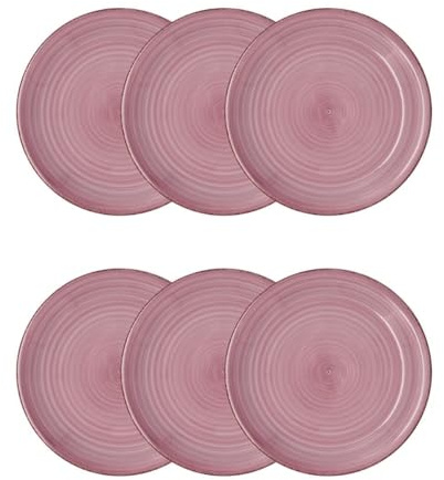 Quid Set de 6 platos llanos Vita Peoni de gres 27 cm | Rosa, Gres, formato redondo, acabado brillo, 27 cm, 6 piezas, apilable, apto para microondas