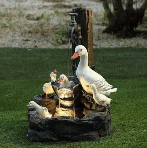 Statue de fontaine sculptée pour intérieur/extérieur avec lumière LED pour décoration de jardin, piscine, trois écureuils