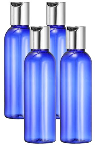 sourcing map 4 botellas de viaje de plástico, botellas vacías de champú de 2 onzas con tapas superiores de disco plateadas y negras, recipientes transparentes recargables para lociones, cosméticos