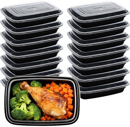 Houbobo 15 Pack 24 oz Meal Prep Containers Reusable with Lids, Sturdy Leakproof & Food Safe, Microwave, Freezer, Dishwasher Safe Prep Containers, to Go Take Out PP Food Storage Container Sets